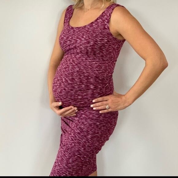Ingrid & Isabel® Space Dye Ruched Maternity Tank Dress Berry pink purple… - Picture 2 of 7